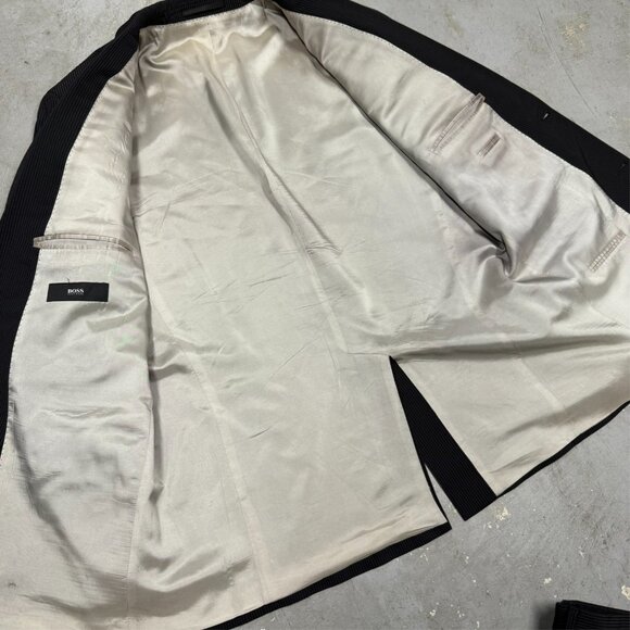 Hugo Boss Suit Pinstripe 2pc Black Stretch Wool Bertolucci/Movie 42R 34x28 - Picture 8 of 13